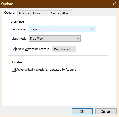 Options → General: язык и общие настройки